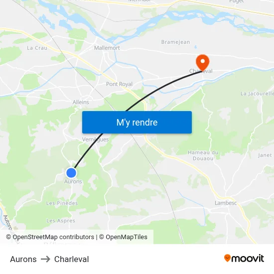 Aurons to Charleval map