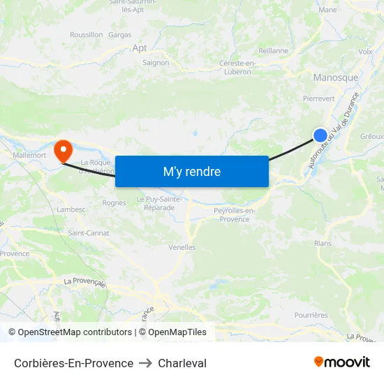 Corbières-En-Provence to Charleval map