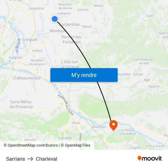 Sarrians to Charleval map