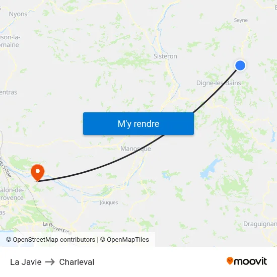 La Javie to Charleval map