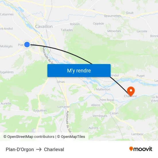 Plan-D'Orgon to Charleval map