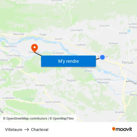 Villelaure to Charleval map