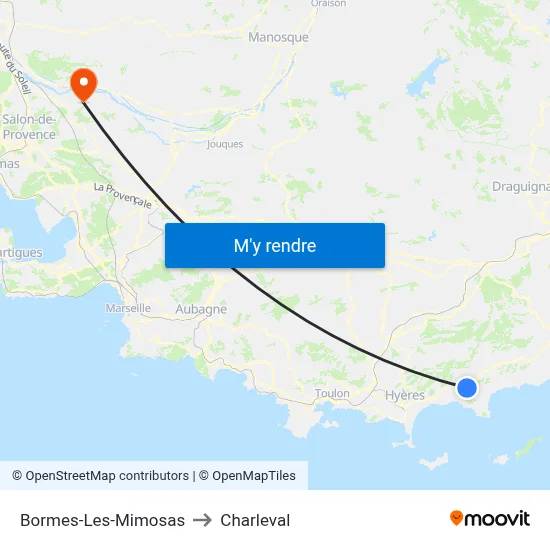 Bormes-Les-Mimosas to Charleval map