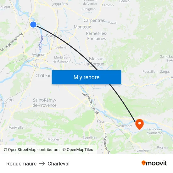 Roquemaure to Charleval map