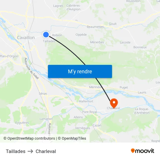 Taillades to Charleval map
