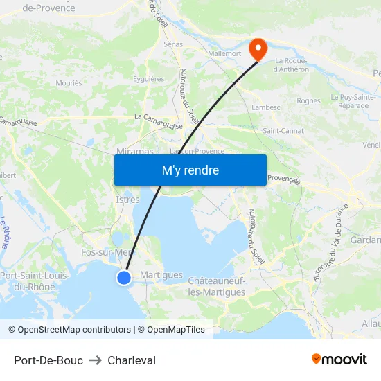 Port-De-Bouc to Charleval map