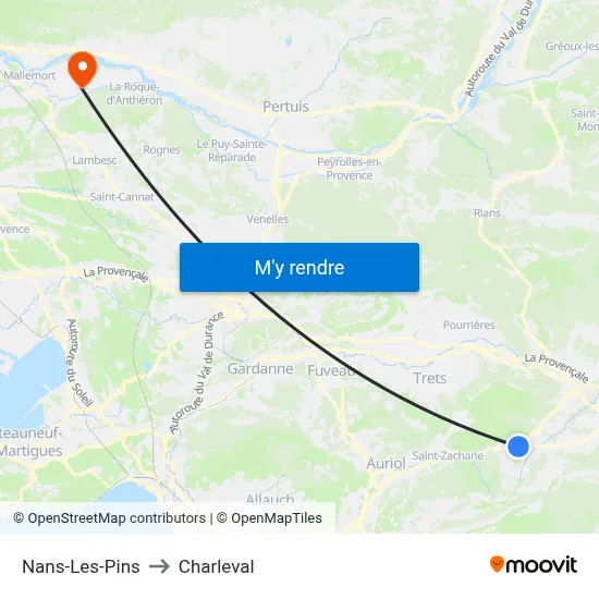 Nans-Les-Pins to Charleval map