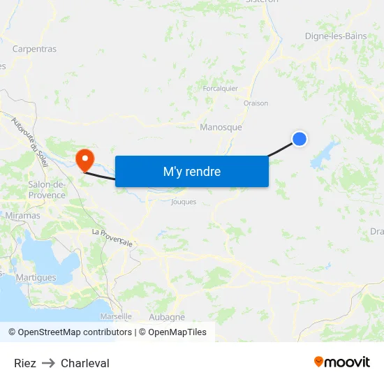 Riez to Charleval map