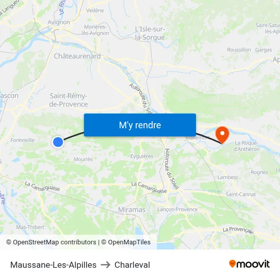 Maussane-Les-Alpilles to Charleval map