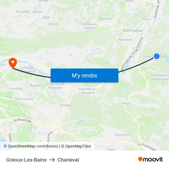 Gréoux-Les-Bains to Charleval map