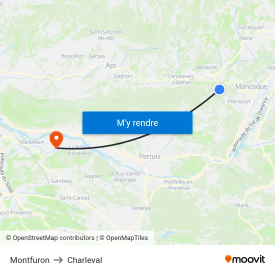 Montfuron to Charleval map