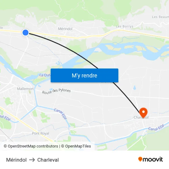 Mérindol to Charleval map