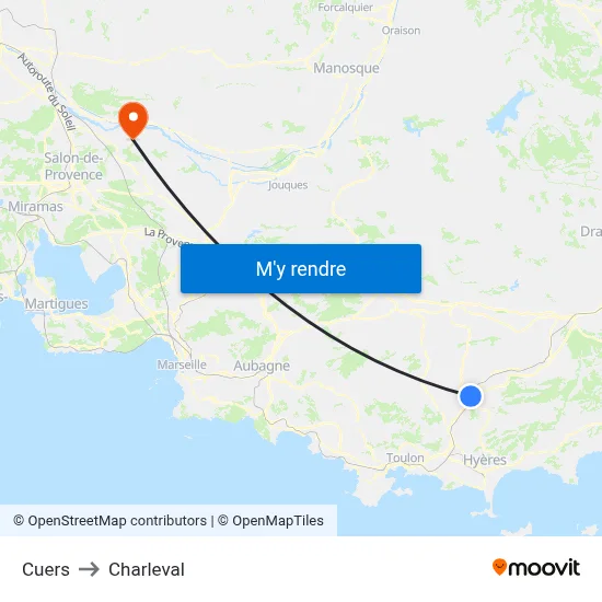 Cuers to Charleval map