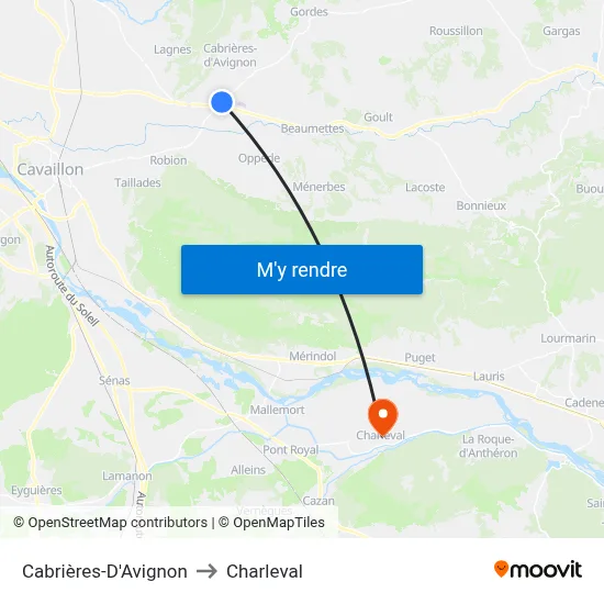 Cabrières-D'Avignon to Charleval map