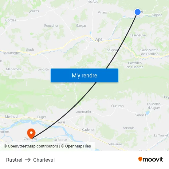 Rustrel to Charleval map