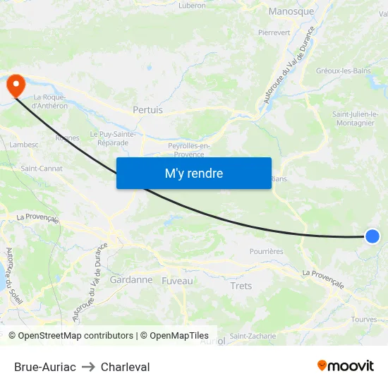 Brue-Auriac to Charleval map