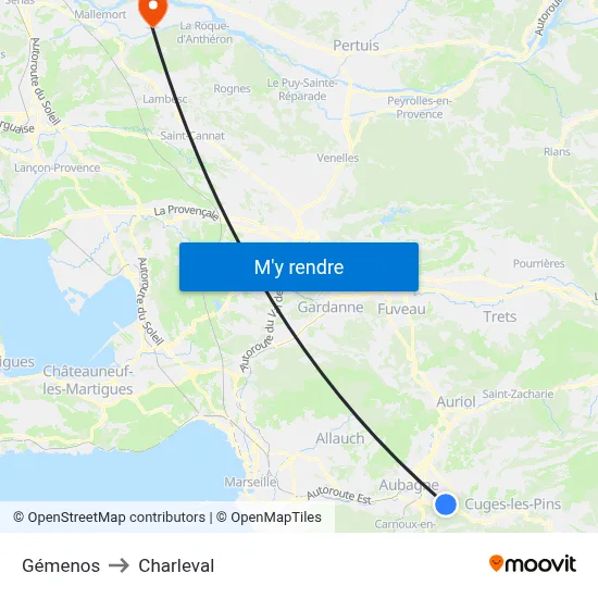 Gémenos to Charleval map