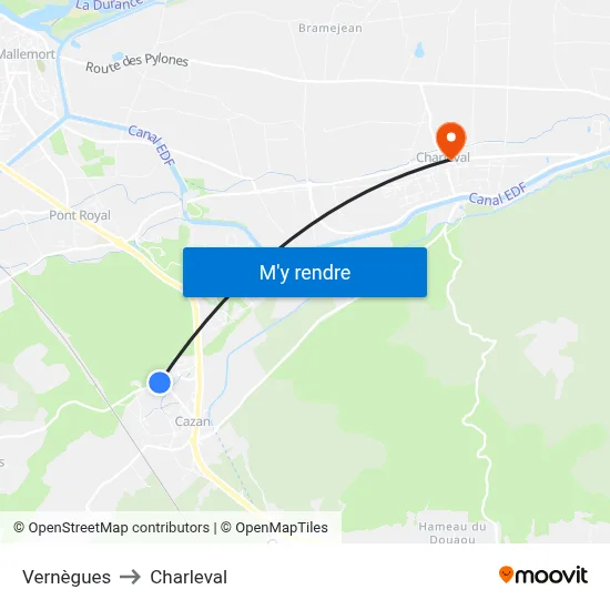 Vernègues to Charleval map