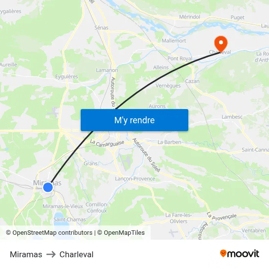 Miramas to Charleval map