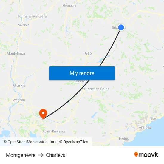 Montgenèvre to Charleval map