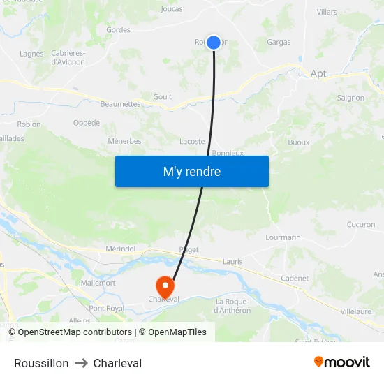Roussillon to Charleval map