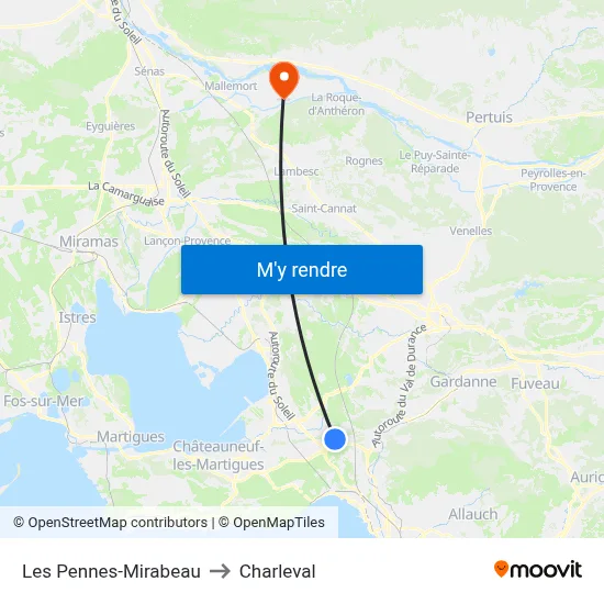 Les Pennes-Mirabeau to Charleval map
