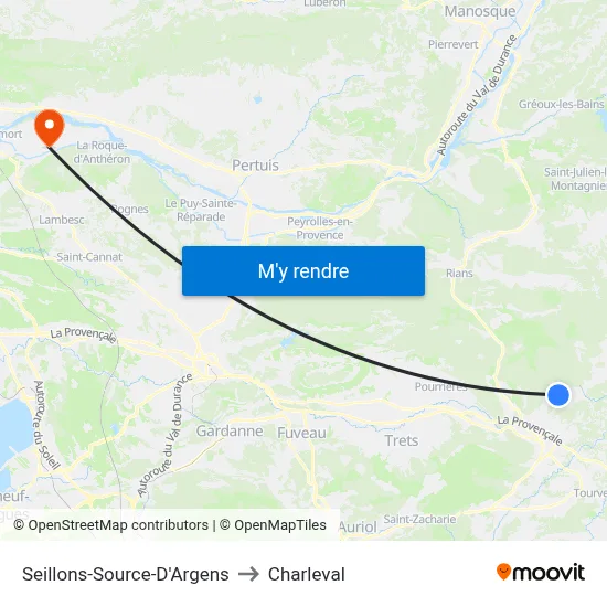 Seillons-Source-D'Argens to Charleval map