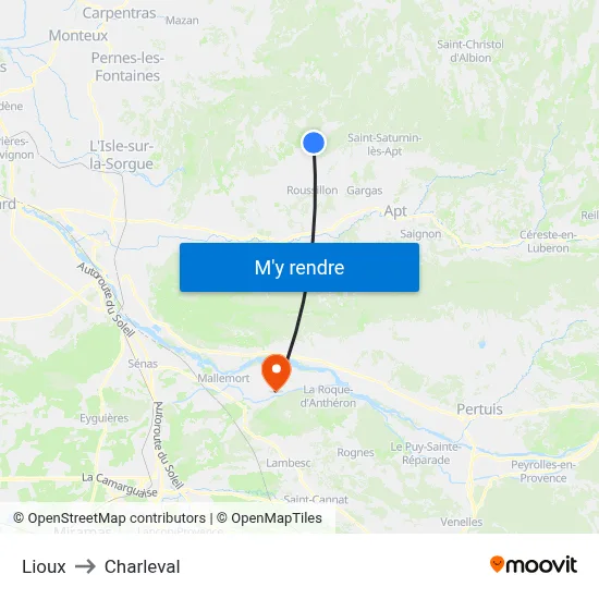 Lioux to Charleval map