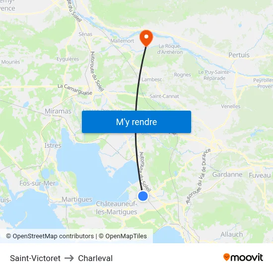 Saint-Victoret to Charleval map