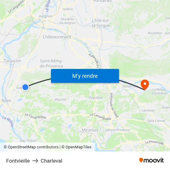 Fontvieille to Charleval map