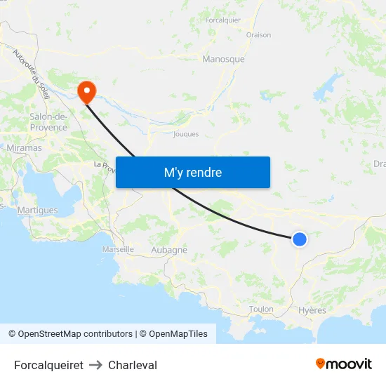 Forcalqueiret to Charleval map