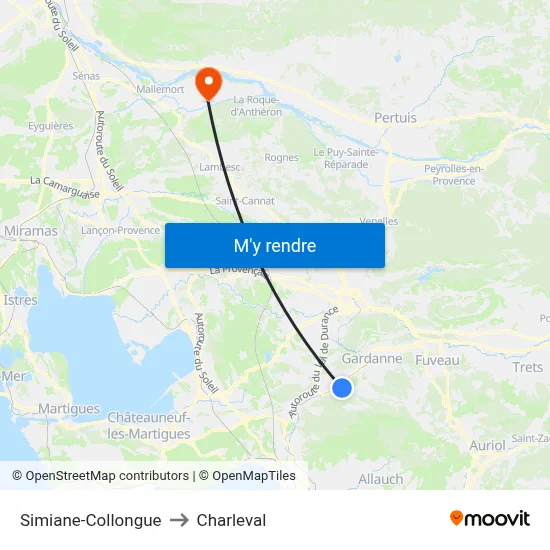 Simiane-Collongue to Charleval map