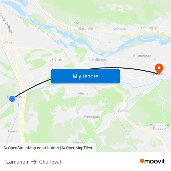 Lamanon to Charleval map