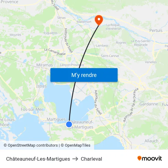 Châteauneuf-Les-Martigues to Charleval map
