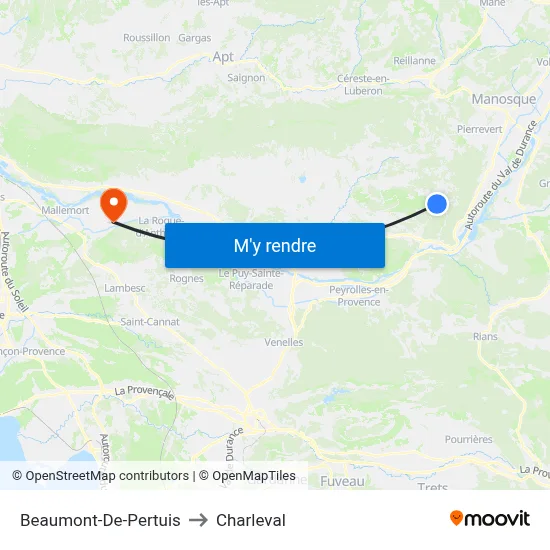Beaumont-De-Pertuis to Charleval map