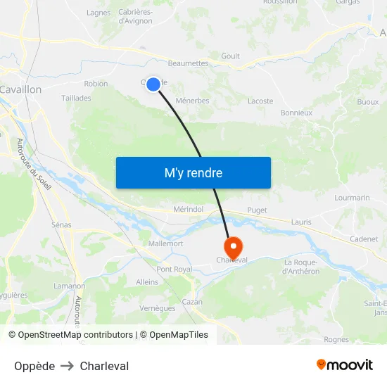 Oppède to Charleval map