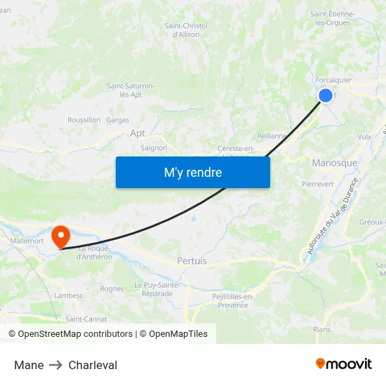 Mane to Charleval map