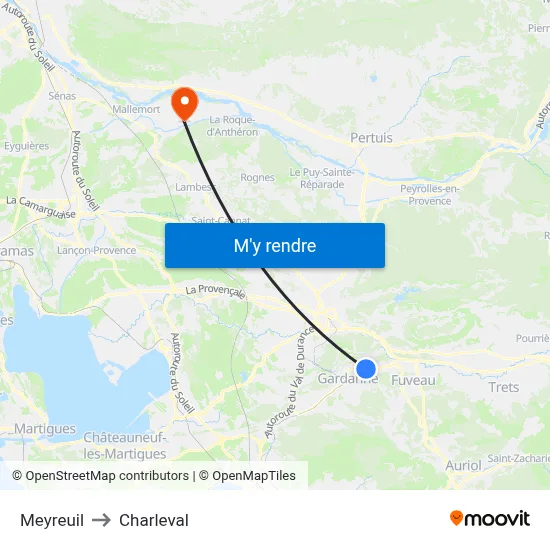 Meyreuil to Charleval map