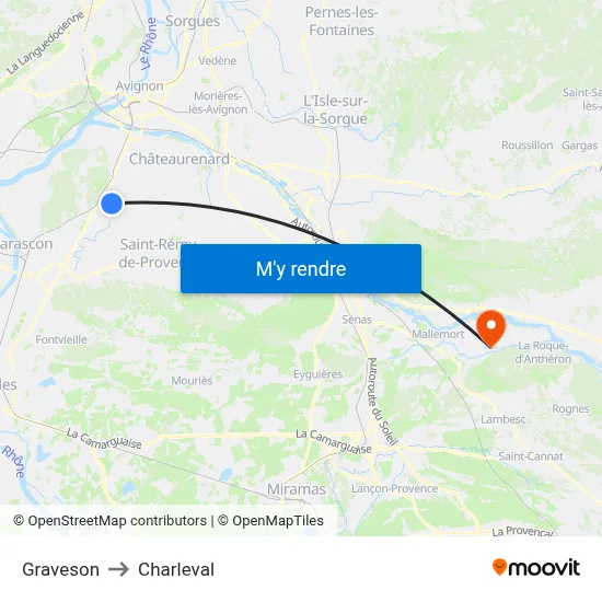 Graveson to Charleval map