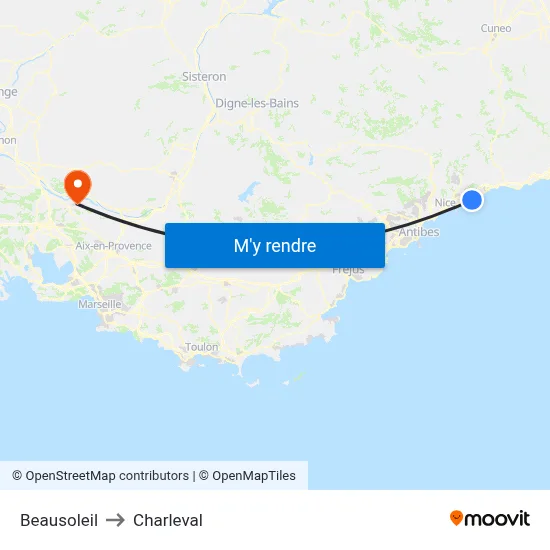 Beausoleil to Charleval map