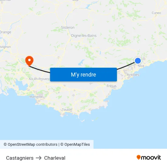 Castagniers to Charleval map