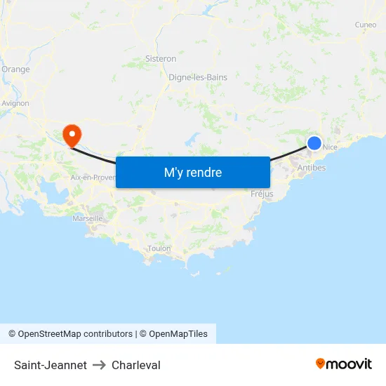 Saint-Jeannet to Charleval map