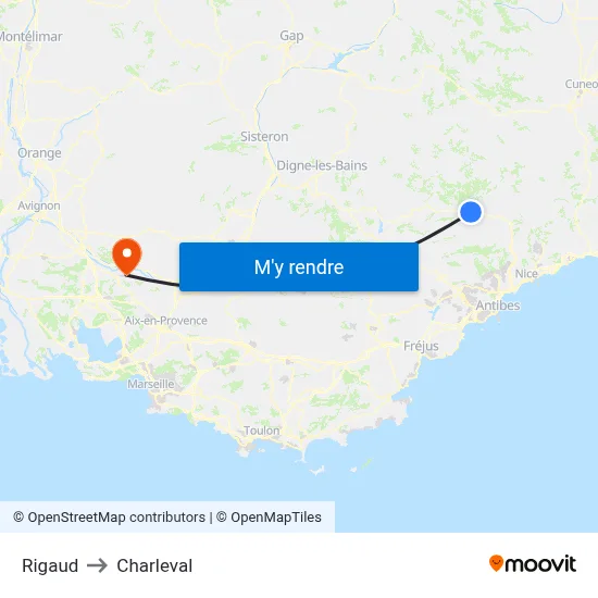 Rigaud to Charleval map