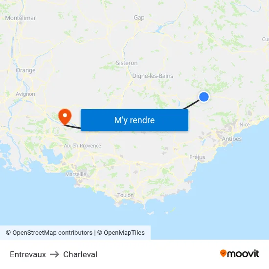 Entrevaux to Charleval map