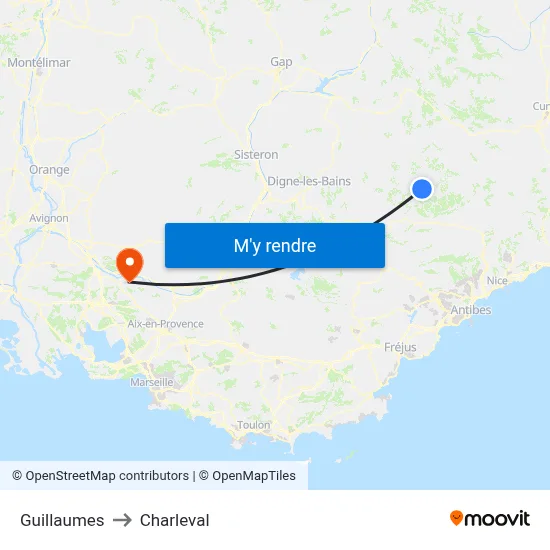 Guillaumes to Charleval map