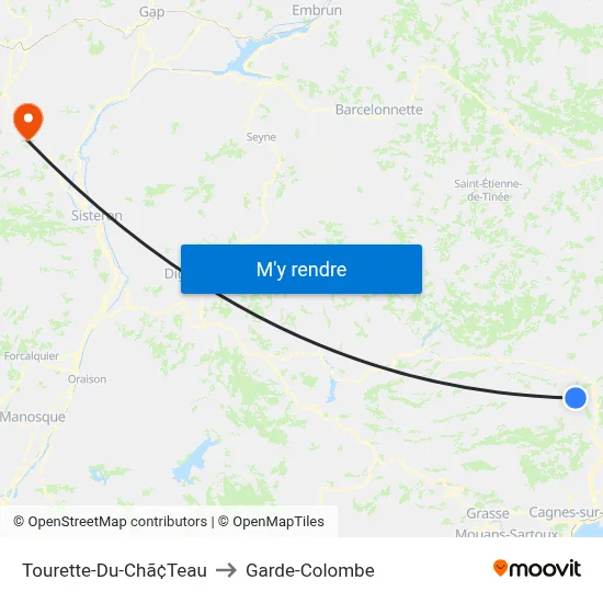 Tourette-Du-Chã¢Teau to Garde-Colombe map