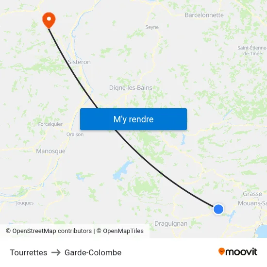 Tourrettes to Garde-Colombe map