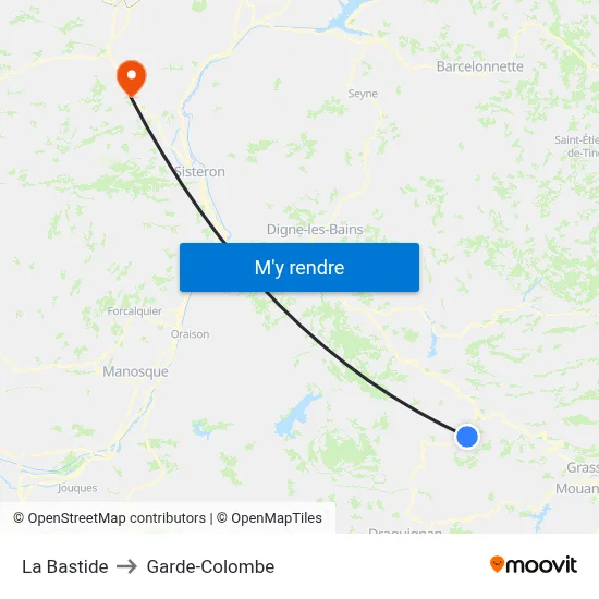 La Bastide to Garde-Colombe map