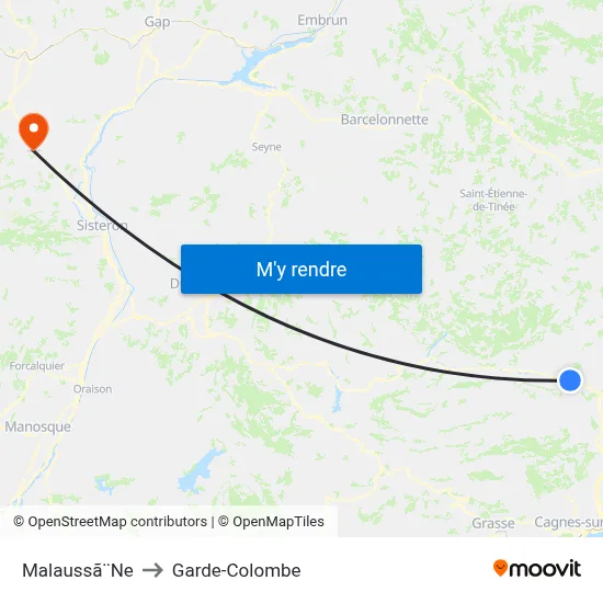 Malaussã¨Ne to Garde-Colombe map