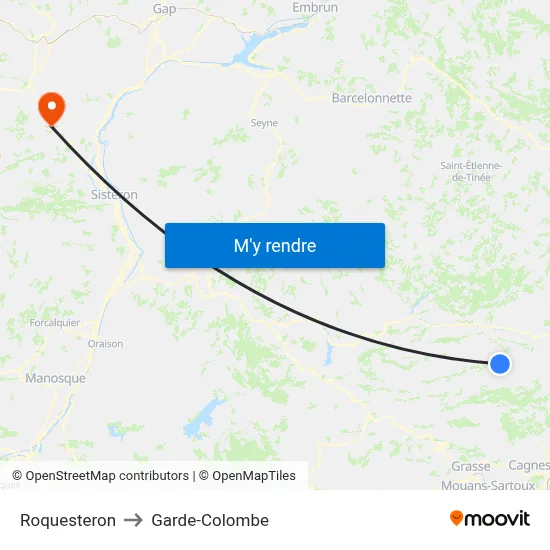 Roquesteron to Garde-Colombe map